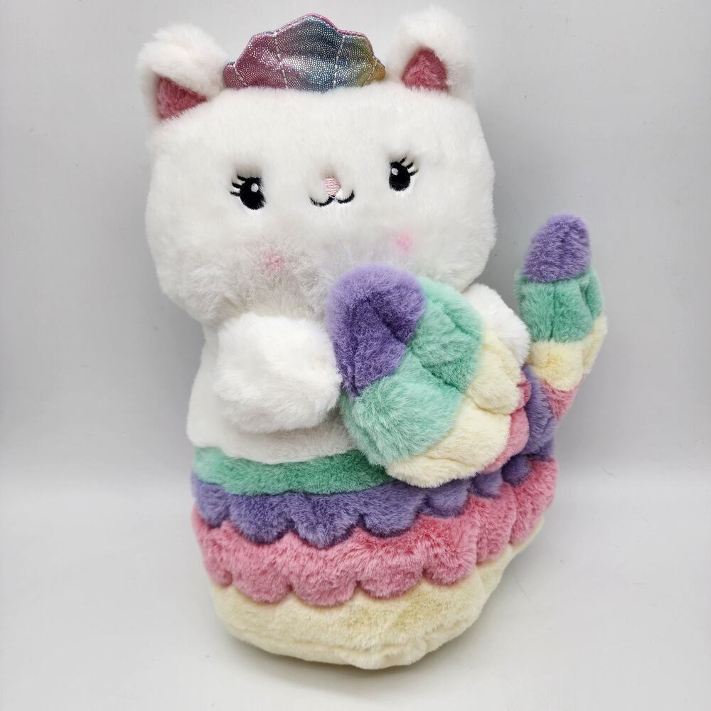 FAO Schwarz Glow Brights Mermaid Cat Stuffed Plush 15" Sewn Eyes Sounds Meowmaid